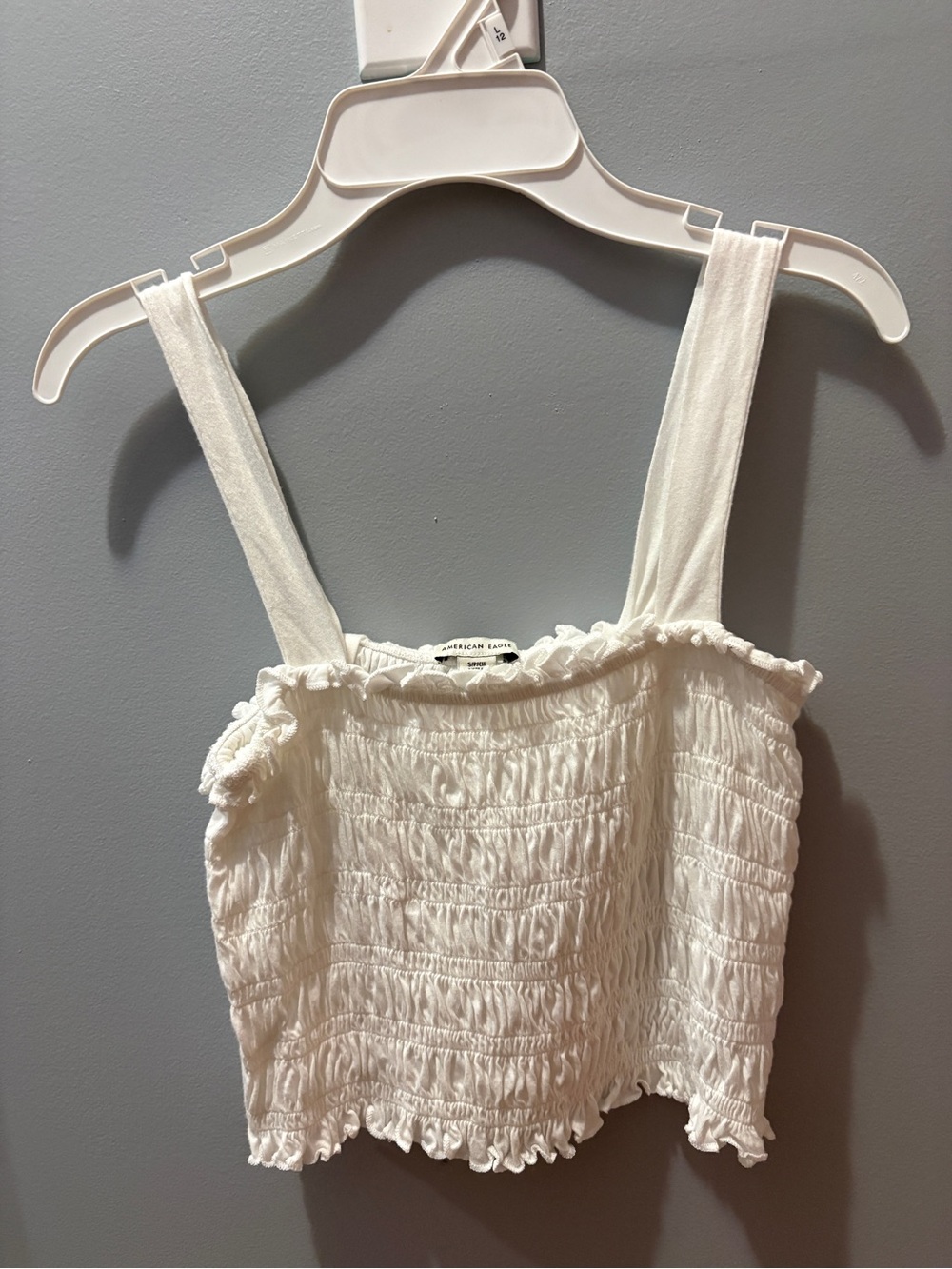 American Eagle Outfitters White Smocked Ruffle Tank